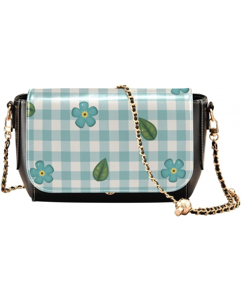 Blue Flower Buffalo Plaid Cross Body Bag Women Fall Small Shoulder Bag with Credit Card Slots Side Bag $23.36 Crossbody Bags