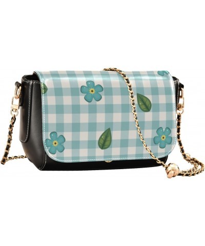 Blue Flower Buffalo Plaid Cross Body Bag Women Fall Small Shoulder Bag with Credit Card Slots Side Bag $23.36 Crossbody Bags