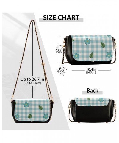 Blue Flower Buffalo Plaid Cross Body Bag Women Fall Small Shoulder Bag with Credit Card Slots Side Bag $23.36 Crossbody Bags