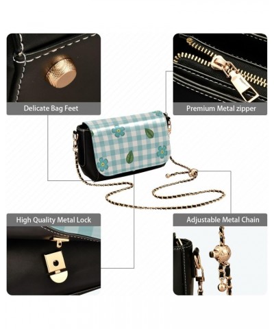 Blue Flower Buffalo Plaid Cross Body Bag Women Fall Small Shoulder Bag with Credit Card Slots Side Bag $23.36 Crossbody Bags