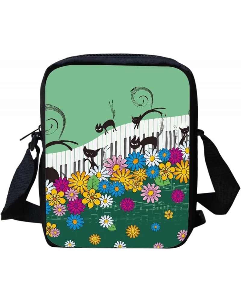 Crossbody Bag with Adjustable Strap, Women's Portable Shoulder Bag Handbag Cat Sunflower Piano - Multi $10.99 Crossbody Bags