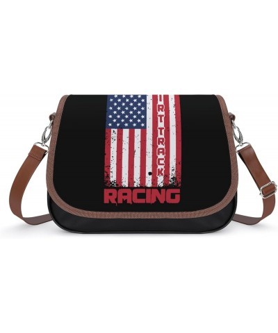 Dirt Track Racing American Flag Women's Crossbody Bag PU Messenger Bag Shoulder Handbag Pocket Purse for Travel Office $18.45...