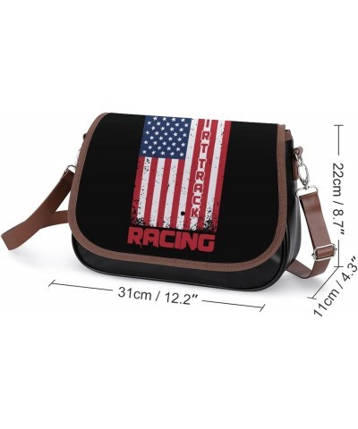 Dirt Track Racing American Flag Women's Crossbody Bag PU Messenger Bag Shoulder Handbag Pocket Purse for Travel Office $18.45...