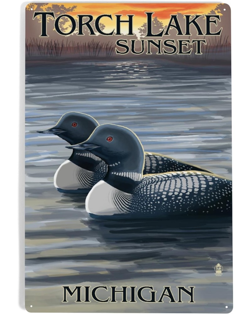 12x18 Inch Metal Sign, Torch Lake, Michigan, Loons at Sunset $22.50 Totes