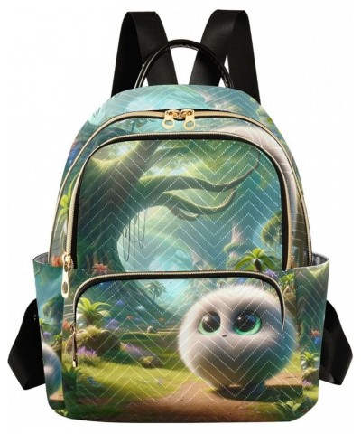 Quilted Backpack Purse Wolf in the Starry Night Women Small Backpack Travel Backpack with Luggage Strap 3d Animation Cute Ani...