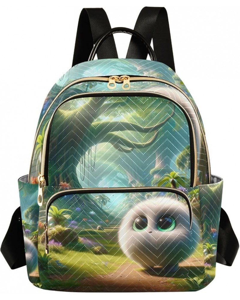 Quilted Backpack Purse Wolf in the Starry Night Women Small Backpack Travel Backpack with Luggage Strap 3d Animation Cute Ani...