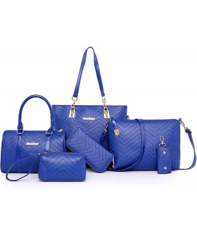 6-Pcs Handbags Sets Women Purses PU Leather Texture Pattern Tote Bags Satchel Crossbody Blue $40.91 Totes