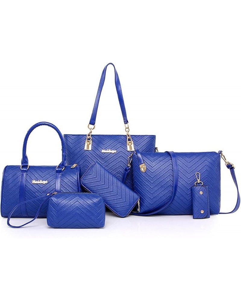 6-Pcs Handbags Sets Women Purses PU Leather Texture Pattern Tote Bags Satchel Crossbody Blue $40.91 Totes