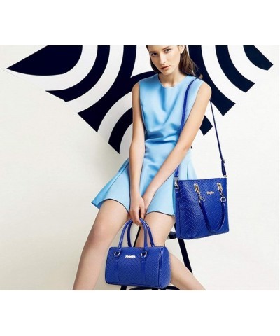 6-Pcs Handbags Sets Women Purses PU Leather Texture Pattern Tote Bags Satchel Crossbody Blue $40.91 Totes