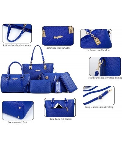 6-Pcs Handbags Sets Women Purses PU Leather Texture Pattern Tote Bags Satchel Crossbody Blue $40.91 Totes