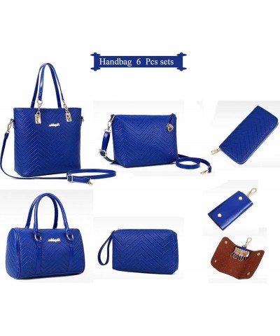 6-Pcs Handbags Sets Women Purses PU Leather Texture Pattern Tote Bags Satchel Crossbody Blue $40.91 Totes