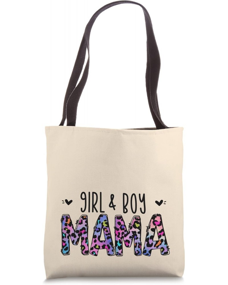 Cute Girl And Boy Mama Purple & Pink Leopard Print For Mom Tote Bag $10.66 Totes