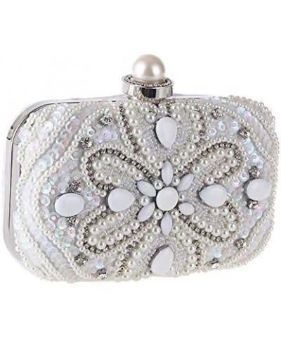 Pearl Evening Bag Clutch Diamond Inlaid Party Bag Women's Bag Handmade Beaded Dress Bag Off White1 $37.25 Shoulder Bags