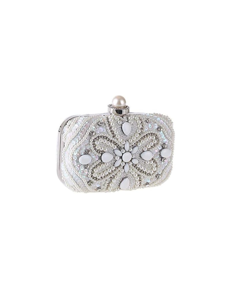 Pearl Evening Bag Clutch Diamond Inlaid Party Bag Women's Bag Handmade Beaded Dress Bag Off White1 $37.25 Shoulder Bags