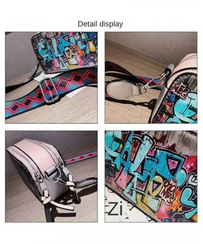 Personalized Graffiti Camera Bag Women's Korean Style Fashion Wide Shoulder Strap PU Crossbody Small Square Bag Blue $29.31 T...