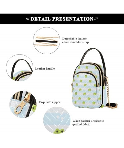 Small Purse Phone Wallet Cartoon Frog Face Green Quilted One Shoulder Handbags Leather Purses for Women Tote Cute Stripe Smil...