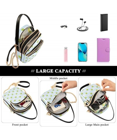 Small Purse Phone Wallet Cartoon Frog Face Green Quilted One Shoulder Handbags Leather Purses for Women Tote Cute Stripe Smil...