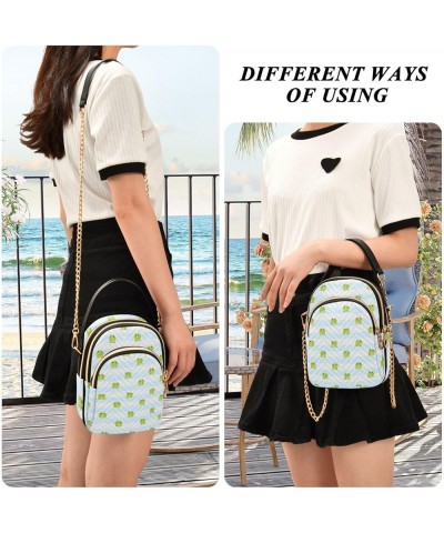 Small Purse Phone Wallet Cartoon Frog Face Green Quilted One Shoulder Handbags Leather Purses for Women Tote Cute Stripe Smil...