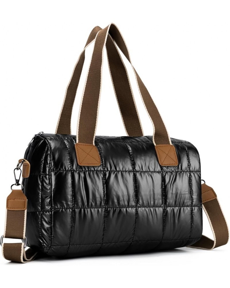 Puffer Tote Bag for Women Quilted Crossbody Bags Large Down Cotton Soft Padded Handbag Black $12.00 Totes