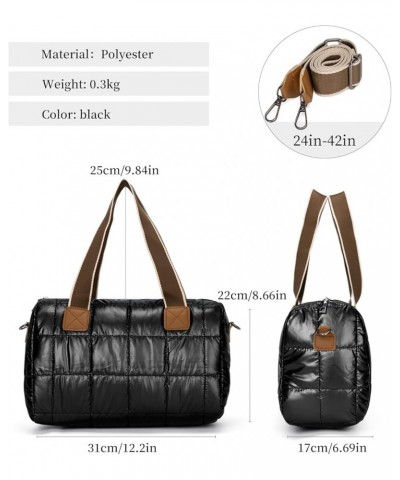 Puffer Tote Bag for Women Quilted Crossbody Bags Large Down Cotton Soft Padded Handbag Black $12.00 Totes