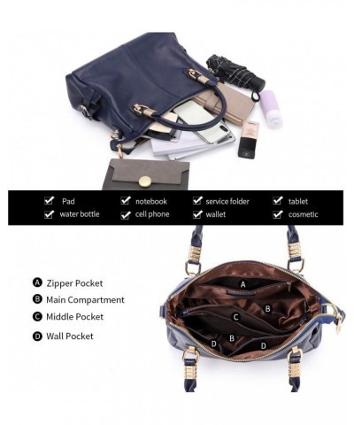 Soft Women Genuine Leather Purses and Handbags Satchel Tote Shoulder Bag Dark Blue $33.82 Totes