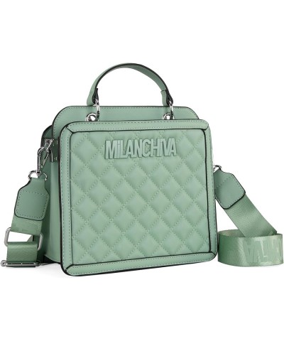 Quilted Small Tote Bag for Women Top Handle Purse with Coin Purse Rhombic Mint $12.60 Totes