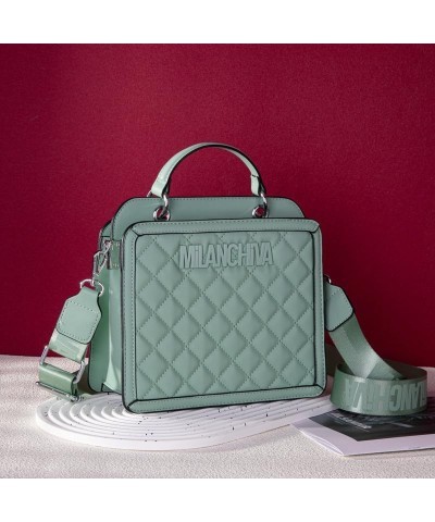 Quilted Small Tote Bag for Women Top Handle Purse with Coin Purse Rhombic Mint $12.60 Totes