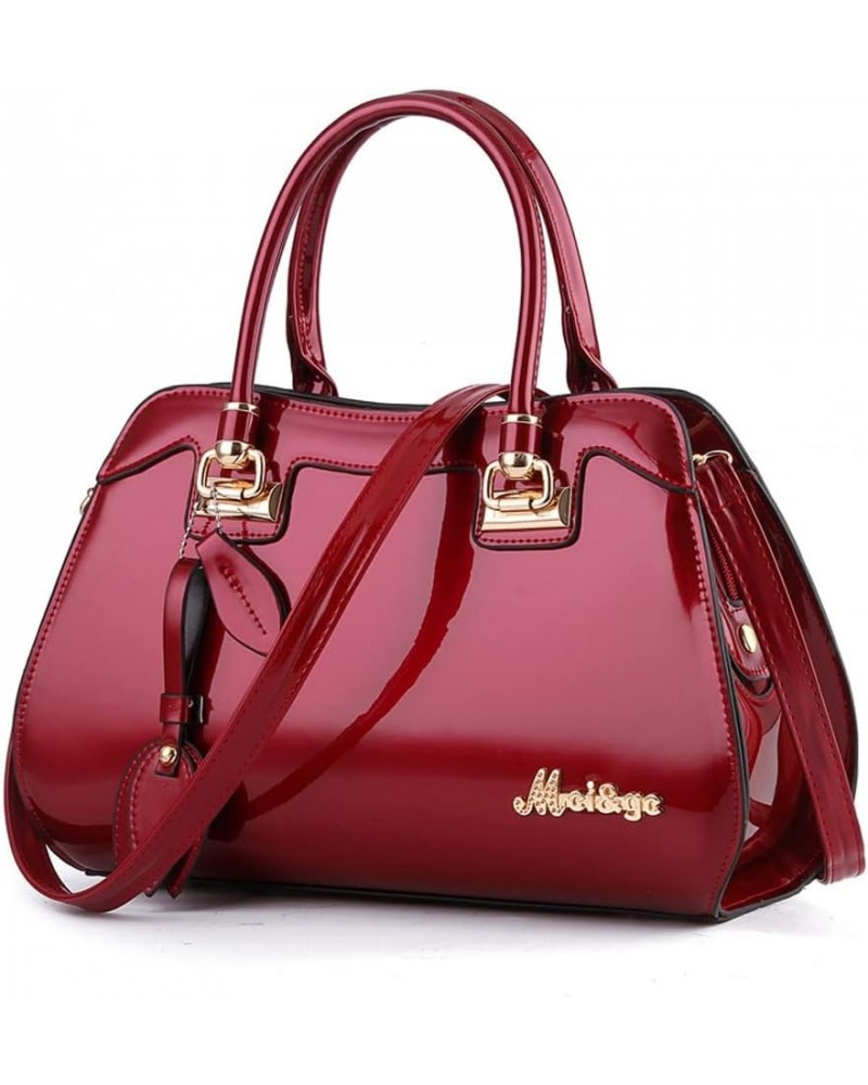 Women Tote Bags Glossy Patent Leather Top Handle Handbags Satchel Handbag Fashion Purse Shoulder Bag Crossbody Bag Red $24.74...