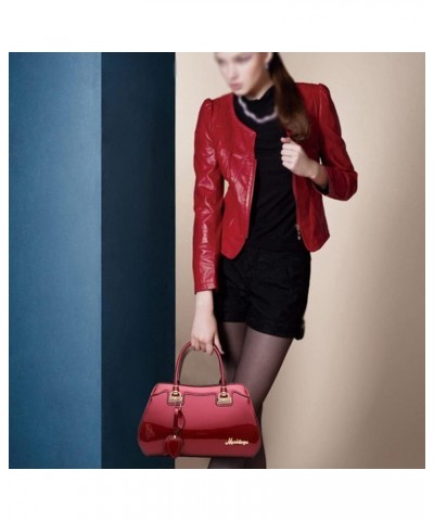 Women Tote Bags Glossy Patent Leather Top Handle Handbags Satchel Handbag Fashion Purse Shoulder Bag Crossbody Bag Red $24.74...