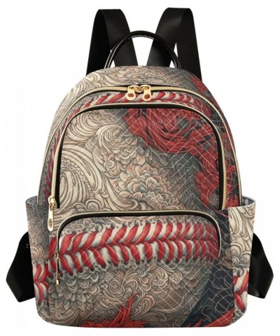 Women's Small Fashion Backpack Oriental Style Baseball Print Ladies Travel Daypack Aesthetic Shoulder Bag 10.2×5.1×12.5 IN $1...