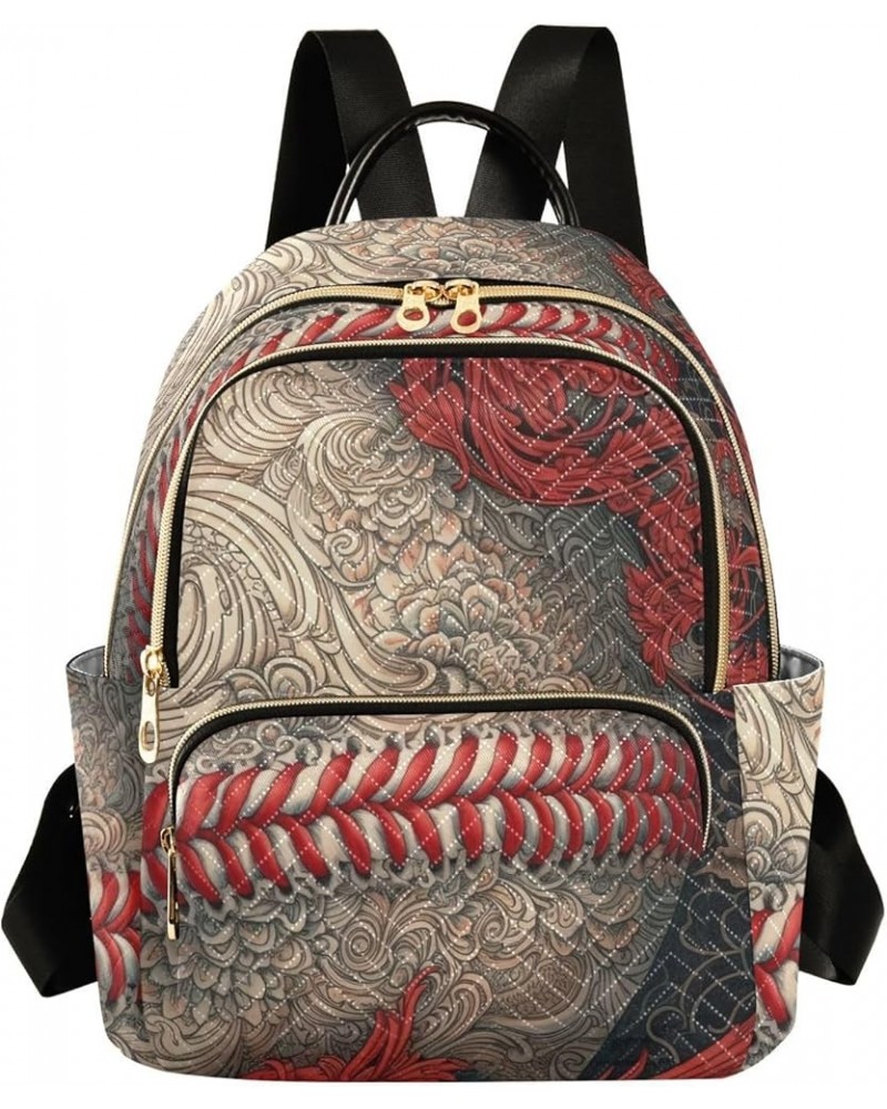 Women's Small Fashion Backpack Oriental Style Baseball Print Ladies Travel Daypack Aesthetic Shoulder Bag 10.2×5.1×12.5 IN $1...