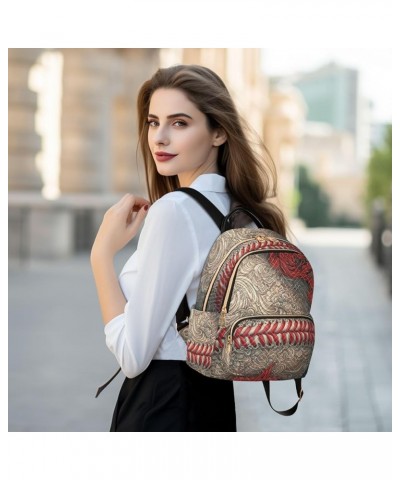 Women's Small Fashion Backpack Oriental Style Baseball Print Ladies Travel Daypack Aesthetic Shoulder Bag 10.2×5.1×12.5 IN $1...