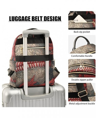 Women's Small Fashion Backpack Oriental Style Baseball Print Ladies Travel Daypack Aesthetic Shoulder Bag 10.2×5.1×12.5 IN $1...