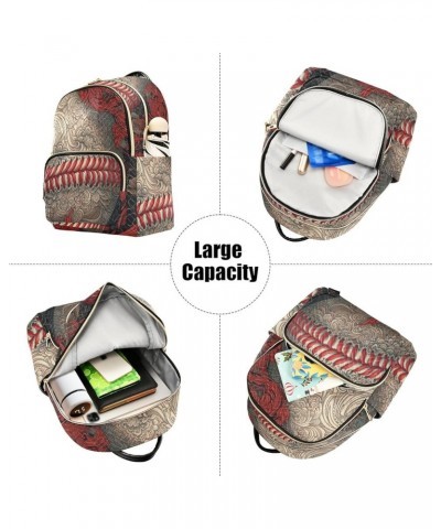 Women's Small Fashion Backpack Oriental Style Baseball Print Ladies Travel Daypack Aesthetic Shoulder Bag 10.2×5.1×12.5 IN $1...