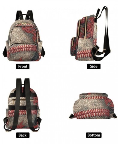 Women's Small Fashion Backpack Oriental Style Baseball Print Ladies Travel Daypack Aesthetic Shoulder Bag 10.2×5.1×12.5 IN $1...