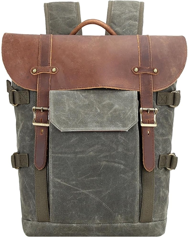 Men's Camera Backpack Waxed Canvas Bookbag Large Capacity Shoulder Bag Casual Daypacks for Travel Outdoors (Grey) Green $57.3...