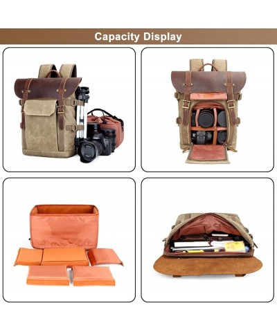 Men's Camera Backpack Waxed Canvas Bookbag Large Capacity Shoulder Bag Casual Daypacks for Travel Outdoors (Grey) Green $57.3...