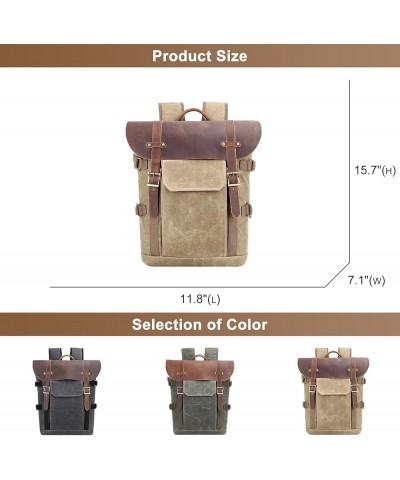 Men's Camera Backpack Waxed Canvas Bookbag Large Capacity Shoulder Bag Casual Daypacks for Travel Outdoors (Grey) Green $57.3...