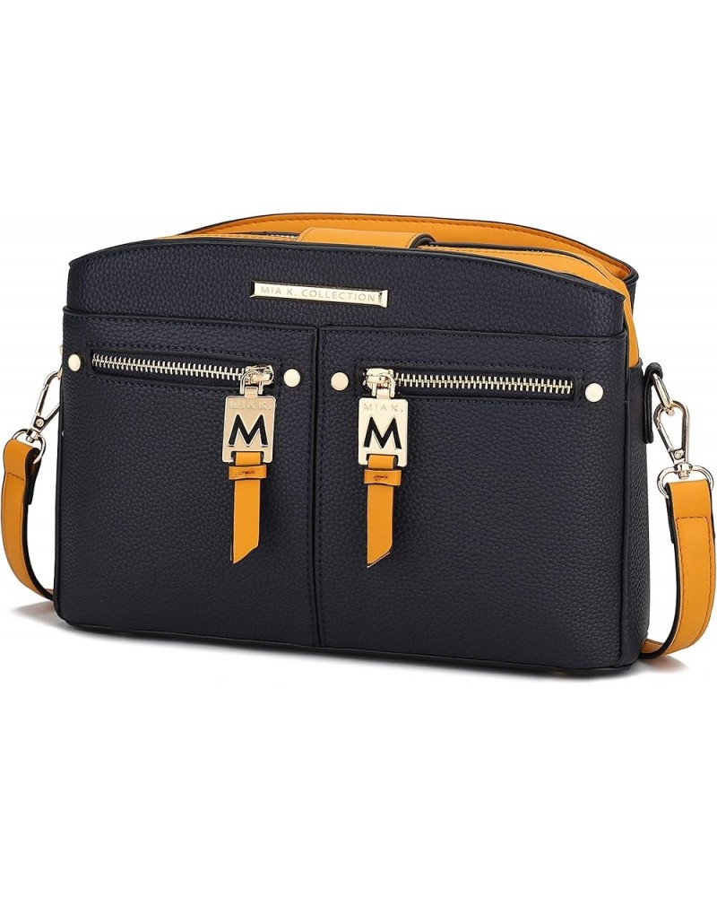 MKF Crossbody Bag for Women – PU Leather Pocketbook Handbag – Designer Side Messenger Purse, Shoulder Crossover Navy-mustard ...