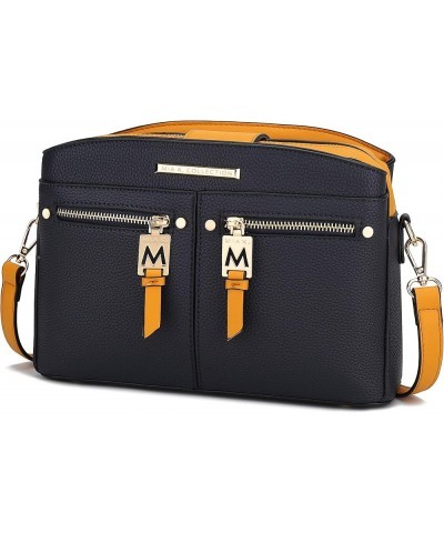 MKF Crossbody Bag for Women – PU Leather Pocketbook Handbag – Designer Side Messenger Purse, Shoulder Crossover Navy-mustard ...