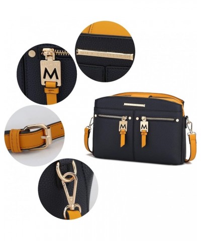 MKF Crossbody Bag for Women – PU Leather Pocketbook Handbag – Designer Side Messenger Purse, Shoulder Crossover Navy-mustard ...