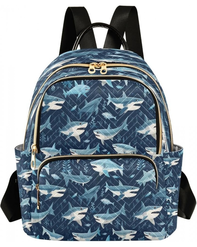 Painting Fish Shark Blue Women Backpack Purse Ladies Fashion Shoulder Bag Daypack Travel Bag 7.5L Medium $13.02 Backpacks