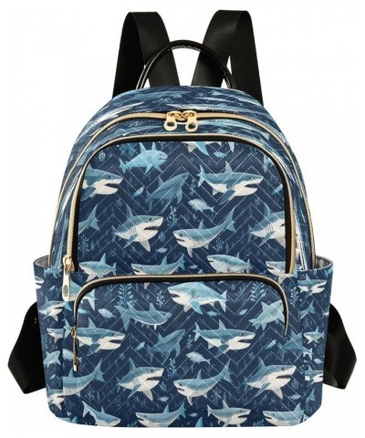 Painting Fish Shark Blue Women Backpack Purse Ladies Fashion Shoulder Bag Daypack Travel Bag 7.5L Medium $13.02 Backpacks