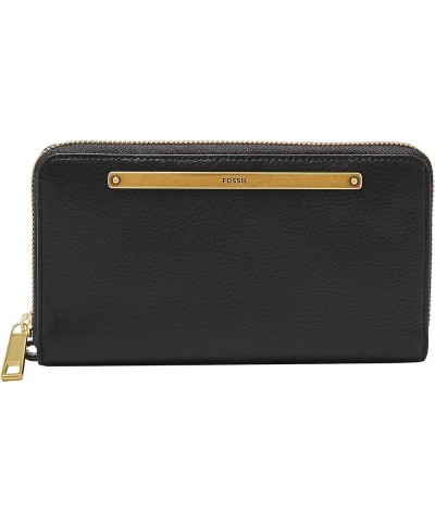 Women's Liza Leather Zip Around Clutch Wallet With Retractable Wristlet Strap for Women Black W/ Brass $60.75 Clutches