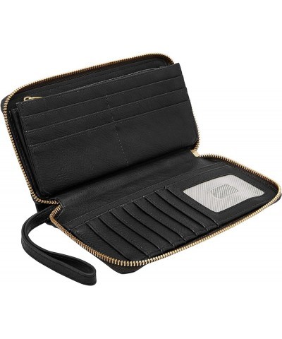 Women's Liza Leather Zip Around Clutch Wallet With Retractable Wristlet Strap for Women Black W/ Brass $60.75 Clutches