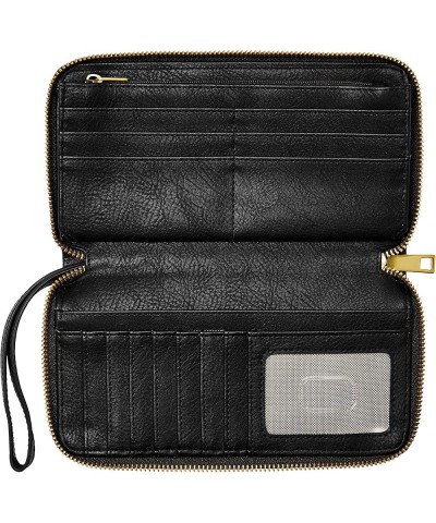 Women's Liza Leather Zip Around Clutch Wallet With Retractable Wristlet Strap for Women Black W/ Brass $60.75 Clutches