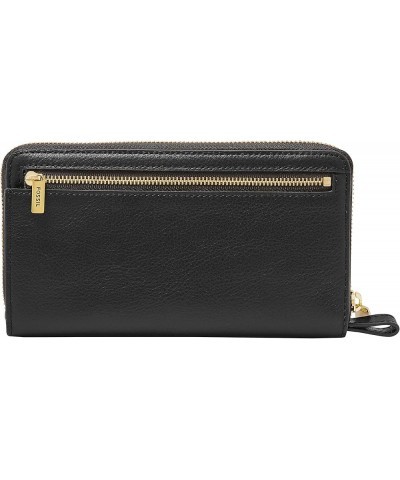 Women's Liza Leather Zip Around Clutch Wallet With Retractable Wristlet Strap for Women Black W/ Brass $60.75 Clutches