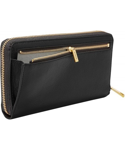 Women's Liza Leather Zip Around Clutch Wallet With Retractable Wristlet Strap for Women Black W/ Brass $60.75 Clutches