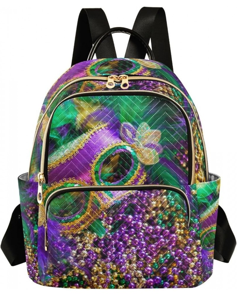 Mardi Gras Women Backpack Masquerade Beads Feathers Travel Bag Compact Daily Bag Small $17.35 Backpacks