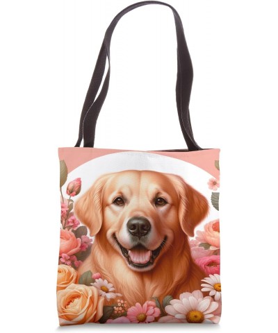 Cute Golden Retriever Dog With Flowers Pastel Floral Tote Bag $14.39 Totes